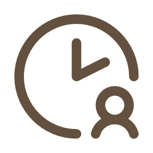 Outlined icon depicting a person in front of a clock