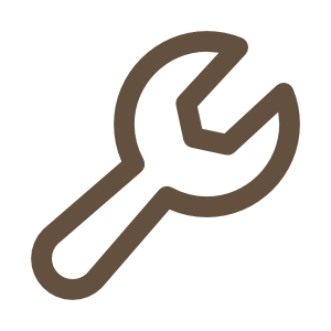 Outlined icon depicting a wrench